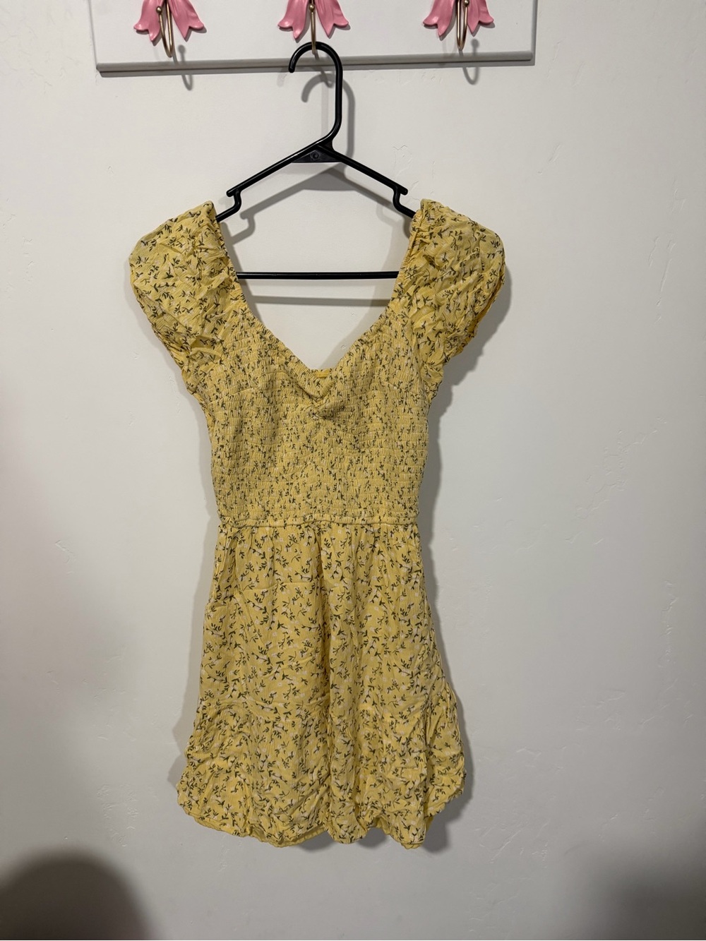 Hollister Yellow Floral Smocked Mini Dress